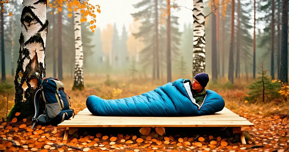 Makuupussin levitys telttapaikalle suomalaisessa syysets&auml;ss&auml;